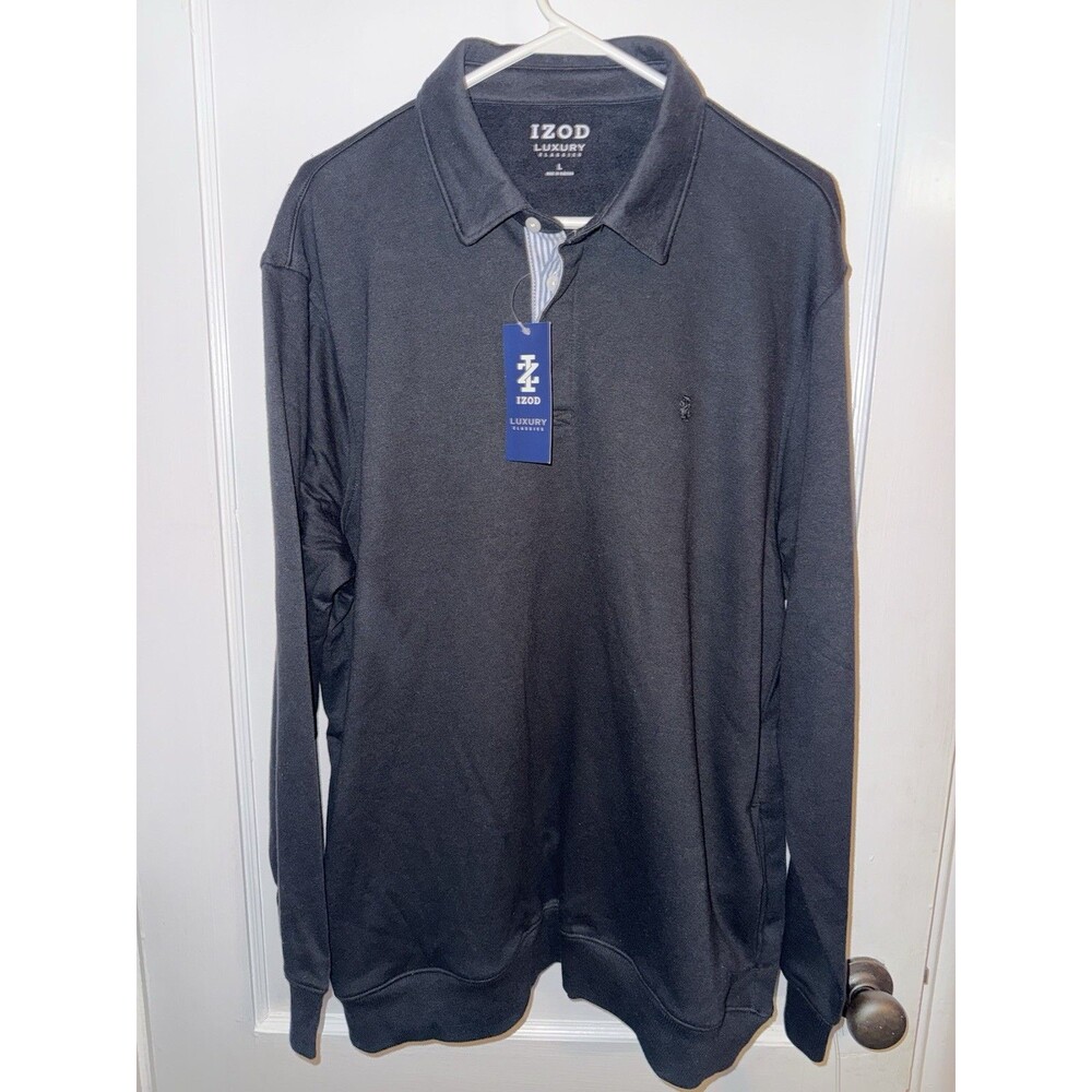 NWT Izod Luxury Classics Mens Large Black Long Sleeve Quarter Zip Sweater